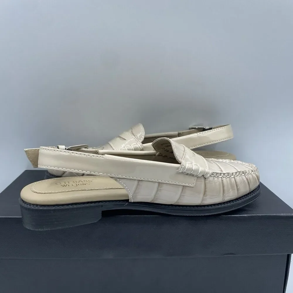 GH Bass Weejuns Whitney Slingback Shoes Womens 6.5M Croco Beige Grey Patent NWB